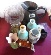 A quantity of ceramics and glassware including a black glazed Dartmouth Pottery jug, Dartington