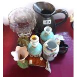 A quantity of ceramics and glassware including a black glazed Dartmouth Pottery jug, Dartington