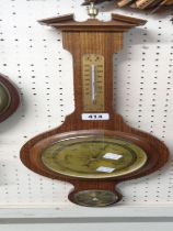 A vintage Taylor polished oak cased banjo barometer/thermometer with aneroid works - main dial glass