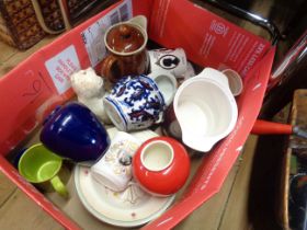 A box containing a quantity of ceramics including Chinese porcelain lidded jar, etc.