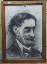 A framed charcoal and pencil drawing head and shoulders portrait of a gentleman with moustache -