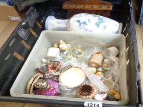 A crate containing a quantity of ceramics and other collectable items including vases, ornaments,