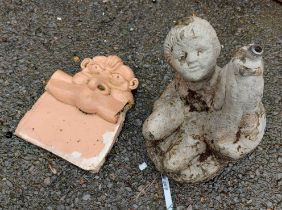 A fountain in the form of a child - sold with a gargoyle pattern planter