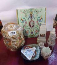 A quantity of ceramics including a 19th Century Japanese Satsuma pottery lidded jar with all-over