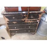 A 69cm 19th Century pine lift-top flour hutch with remains of painted finish and faux drawer fronts,