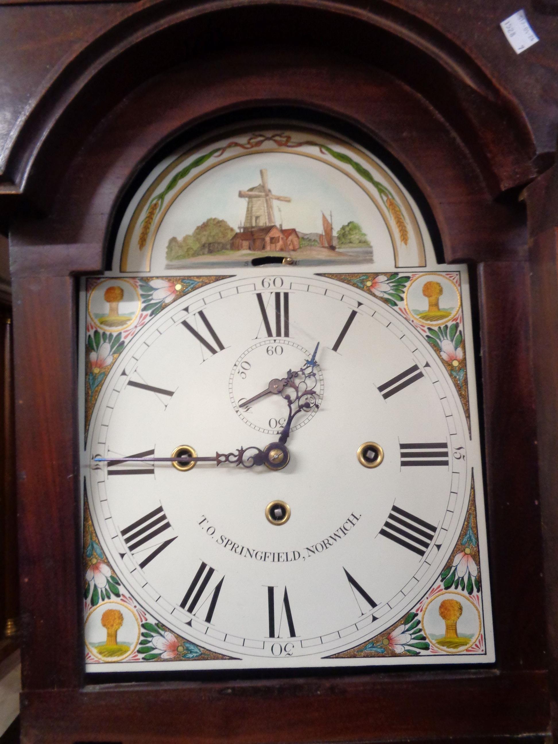 Springfield of Norwich: a 19th Century style mahogany longcase clock, the 30.5cm painted arched dial - Image 2 of 2