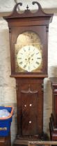 A 19th Century Scottish mahogany longcase clock with swan neck pediment to hood, the 35cm painted