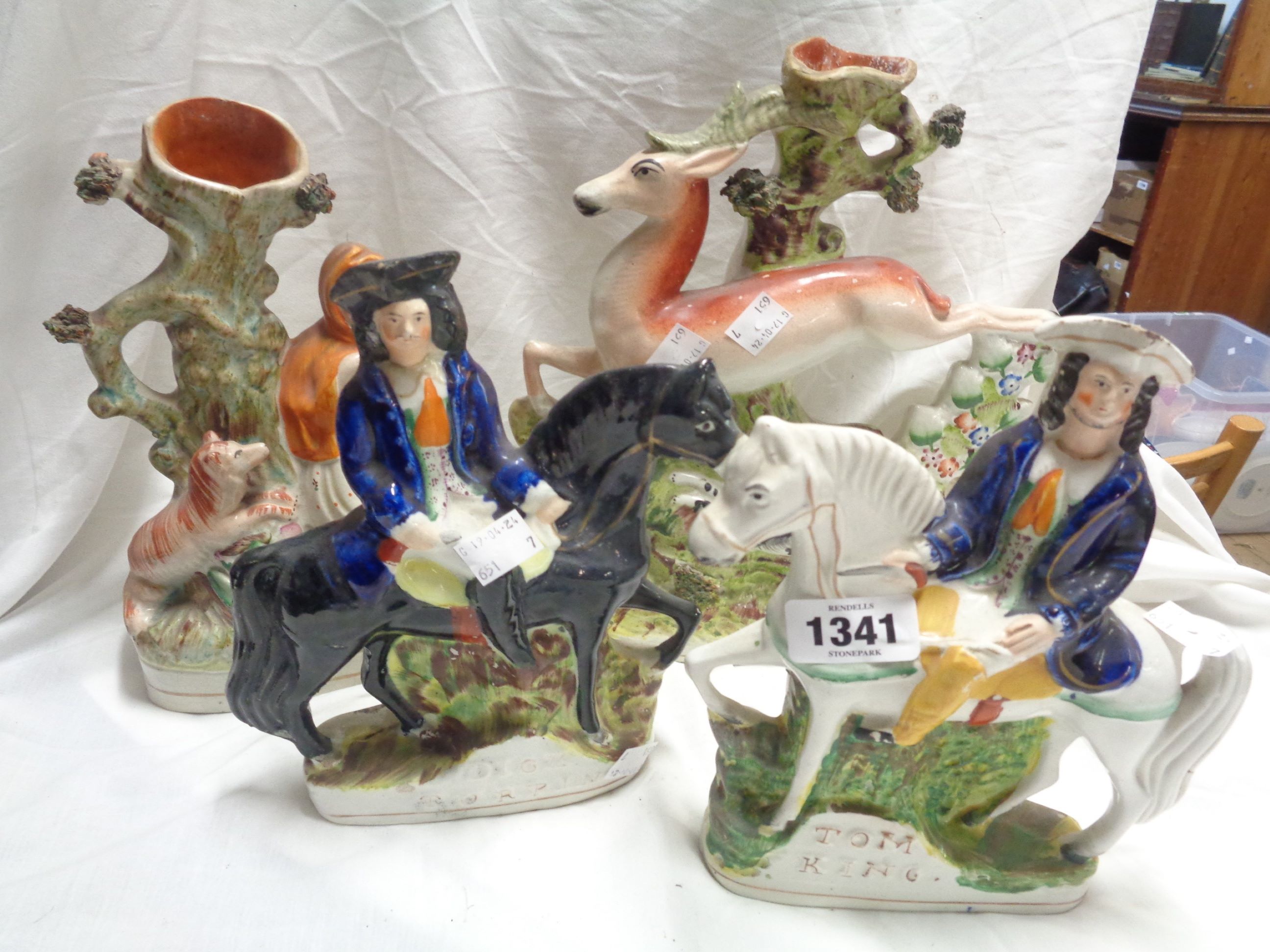 A pair of 19th Century Staffordshire figures 'Tom King' and 'Dick Turpin' - sold with two others