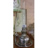 A vintage plated chamber oil lamp - glass funnel a/f