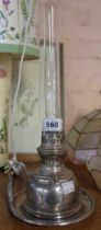 A vintage plated chamber oil lamp - glass funnel a/f