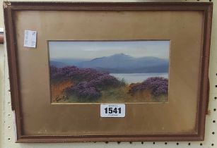 John Carlisle: a small gilt framed and slipped gouache painting, depicting heather on the banks of a