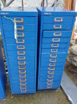 Two blue Bisley filing cabinets