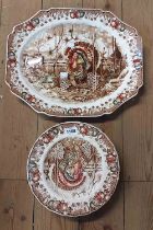 A large Johnson Brothers meat plate decorated in the His Majesty pattern, depicting a large turkey -
