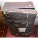 An old leather bound suitcase - sold with vintage leather suit cover