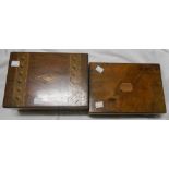 Two antique wooden boxes containing a quantity of sewing accessories