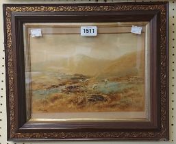 A. Birbeck: an ornate framed watercolour, depicting sheep in a moorland setting - signed - 19cm X