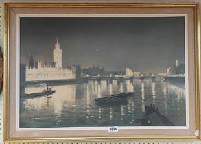 Max Hofler: a gilt and hessian framed vintage large format coloured print, depicting a view of the