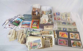 A box containing collections of sets and part sets of vintage cigarette cards, antique cartes de