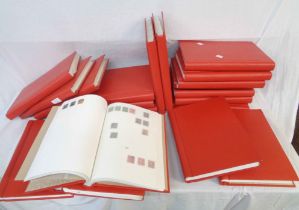 Twenty one red stamp albums with sparse world stamp contents - mainly 20th Century (a/f)