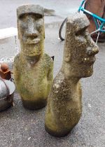 Two concrete Easter Island style male figure statues