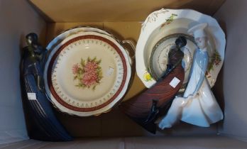 A box containing a quantity of ceramics and other collectable items including a Lladro figure,