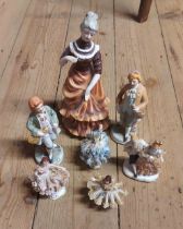 A box containing a quantity of ceramic figurines including Dresden examples - various condition