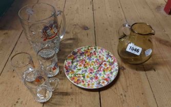 A small selection of glassware and ceramics comprising large 1981 Royal Wedding tankard, three