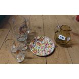 A small selection of glassware and ceramics comprising large 1981 Royal Wedding tankard, three