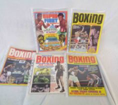Five collectable plastic sleeved mid 1970's boxing magazines comprising three 'Boxing
