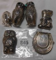 Three novelty vesta cases comprising an owl example, an Ally Sloper and a horseshoe - sold with a