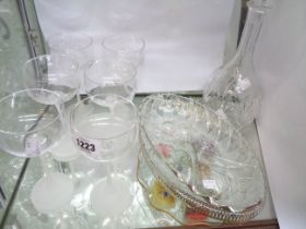 A small quantity of glassware including decanter with stopper, set of six champagne glasses, etc.