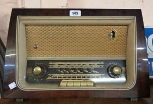 A vintage wooden cased PYE radio