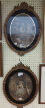 A pair of 19th Century ornate gilt oval framed coloured stipple engravings, depicting a rural