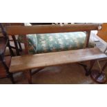 A 1.52m Victorian pine form style chapel pew with book rest to back and moulded solid seat, set on