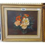 John Codnor: a gilt and hessian framed oil on canvas still life with vase of flowers (inscribed
