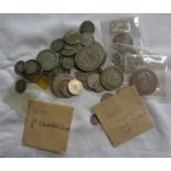 A bag containing a quantity of mainly Georgian, Victorian and later silver and part silver coinage