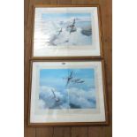 †Robert Taylor: two framed fighter aircraft coloured prints, one entitled 'Duel of Eagles' - bearing