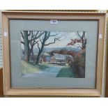 Kenneth Kernick: a framed vintage mixed media painting. depicting a Welsh farmstead - signed -