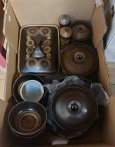 A box containing a quantity of Denby stoneware dinner ware, decorated in the Arabesque pattern