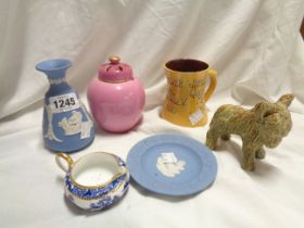 A small quantity of ceramics including Brannam 1935 commemorative mug, Wedgwood vase and dish, etc.