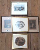 A small selection of framed antique and later small format coloured prints - various artists and