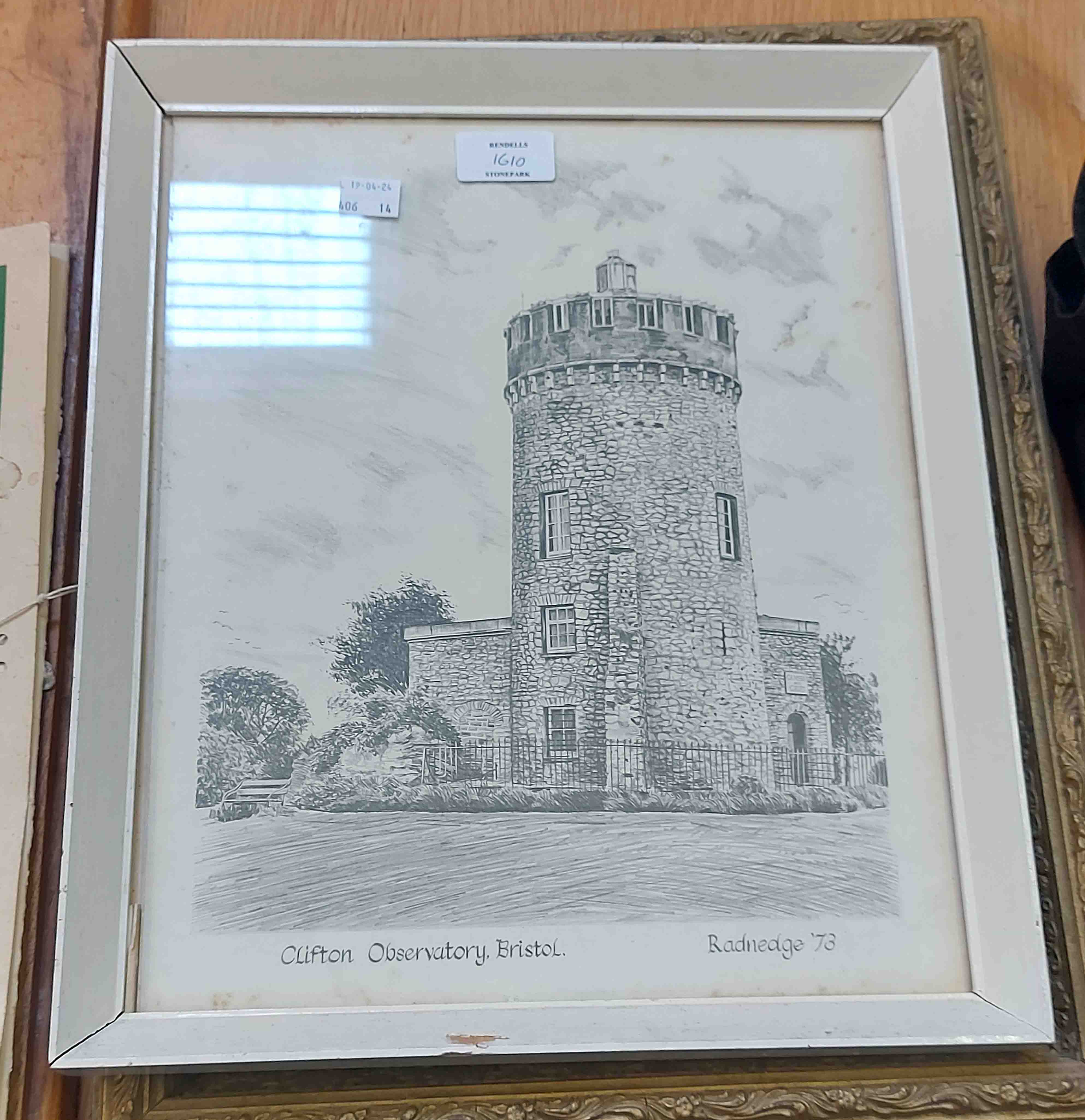 Radnedge: a pair of framed vintage monochrome prints 'The Cabot Tower' and 'Clifton Observatory' - - Image 2 of 3