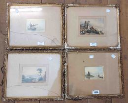 †Miss Johnson: four gilt framed watercolours, depicting coastal scenes - sold with two further small