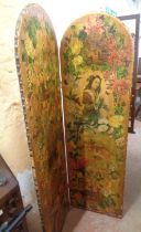 A Victorian two fold dressing screen with all-over decoupage decoration, depicting figures, foliage,