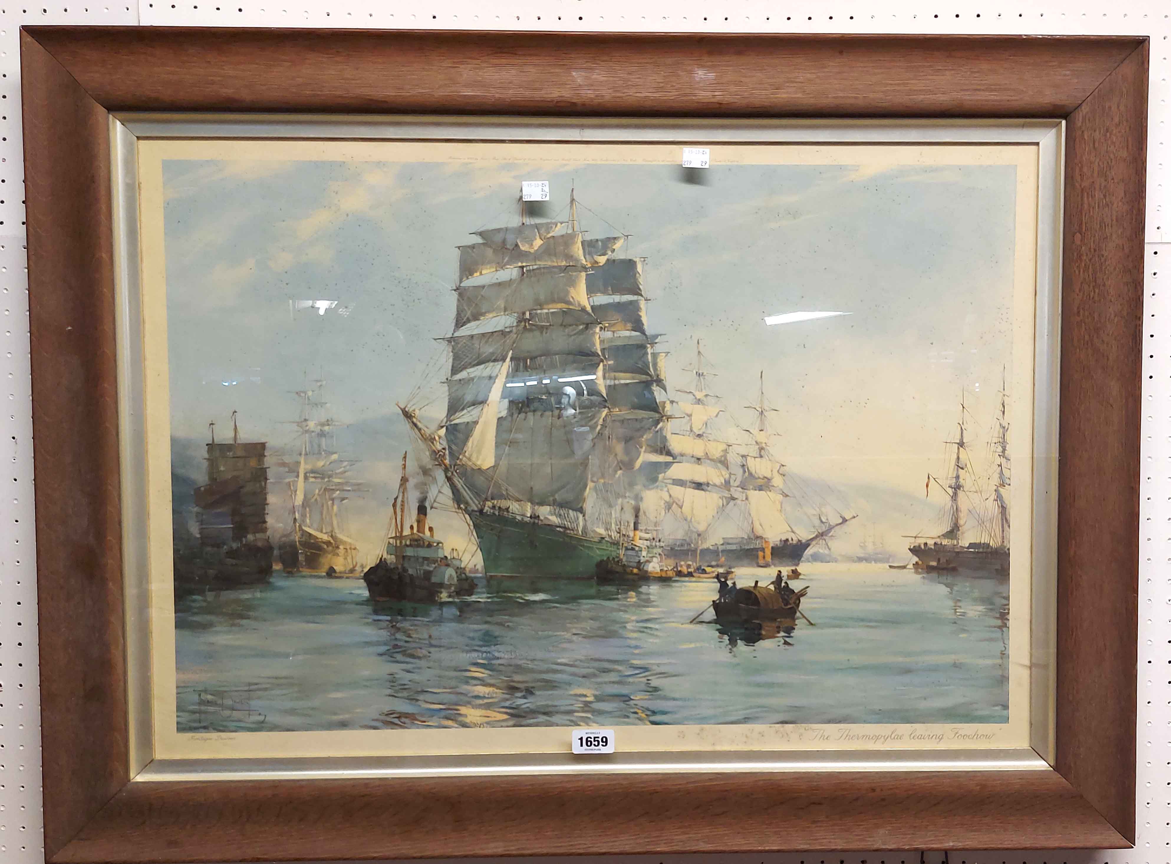 Montague Dawson: a vintage oak framed large format coloured print entitled 'The Thermopylae