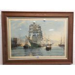 Montague Dawson: a vintage oak framed large format coloured print entitled 'The Thermopylae