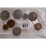 A collection of silver and copper coinage including 1822 Crown, 1887 Double Florin and Half Crown,