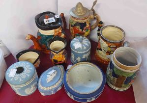 A quantity of ceramics including Wedgwood blue Jasperware, Shorter Toby tea set, etc.