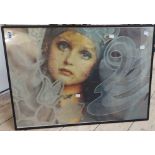 A framed vintage medium format coloured Biba poster with Ingrid Boulting and printed logo in the