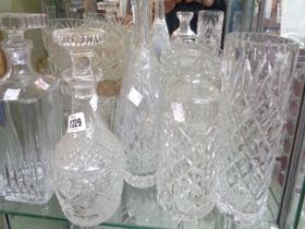 A quantity of cut and other glassware including decanters, bowls, vases, etc.